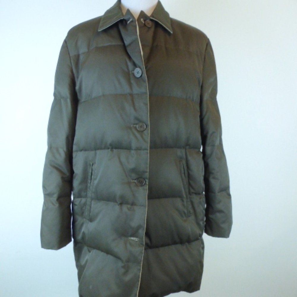 CALVIN KLEIN PUFFER reversible Brown Tan long COAT down filled L cozy